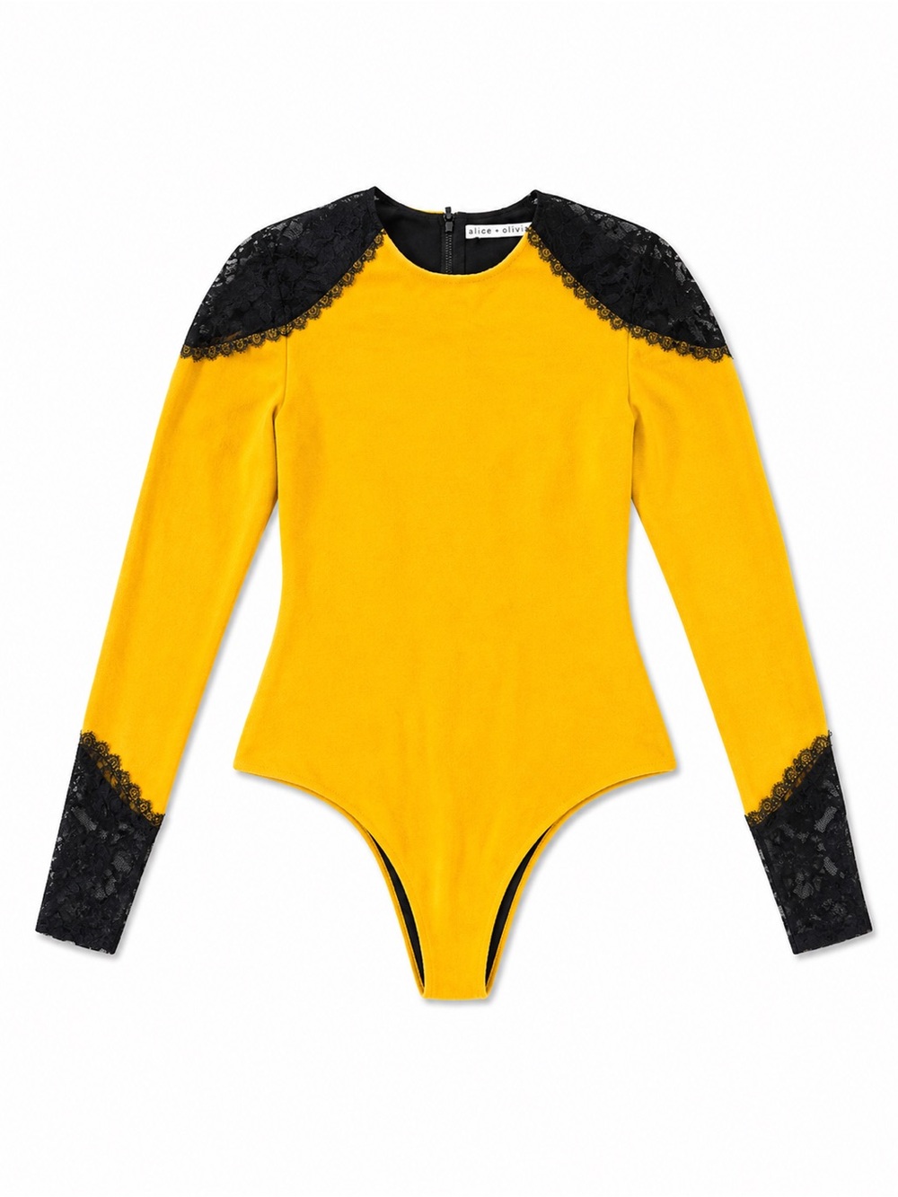 Alice + Olivia Yellow Bodysuit with Black Lace Trim Size M